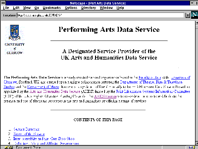 Performing Arts Data Service WWW Page