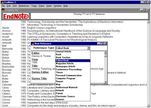 Screenshot from EndNote