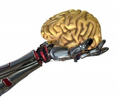 mechanical hand holding brain