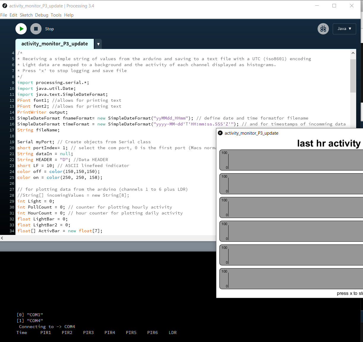 Processing Sketch and console