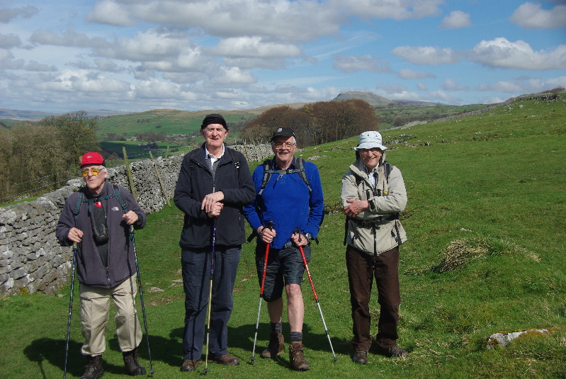 Jim T, Jim B, John, and Me on the Track to Clay Pits Plantation above Settle, North Yorkshire, 11 April 2014