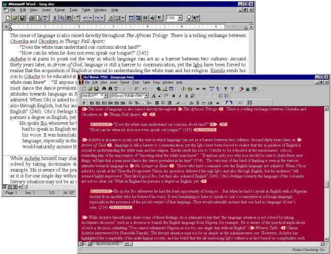 Screenshot of Word and HoTMetaL documents