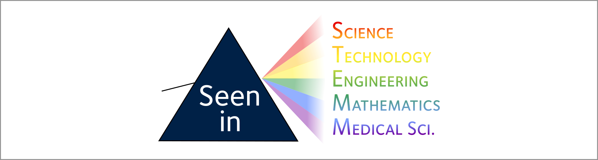 Seen In STEMM Banner Logo: A Triangle with a rainbow prism