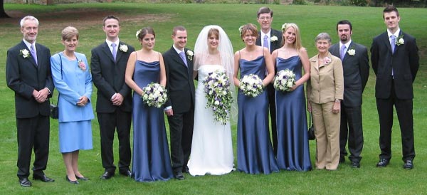 The Wedding Party: (from left - Joes's Dad, Heather's Mum, Tom [best man], Emily Buxton [Chief BM], Joe, Heather, Emily Talbot, Heather's Dad, Anoushka Adams, Joe's Mum, Duncan Godfrey, Richard Astbury)