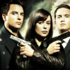 Gwen with guns, Jack, and Ianto.