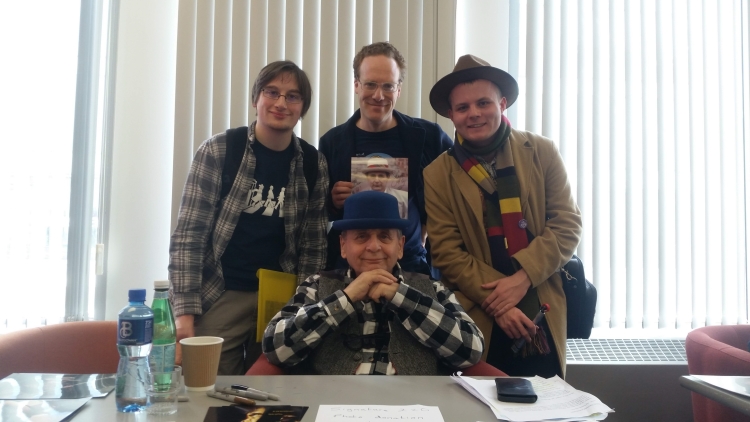 Adam, Ian and James with Sylvester McCoy at Bedford Who Charity Convention 5 in 2019